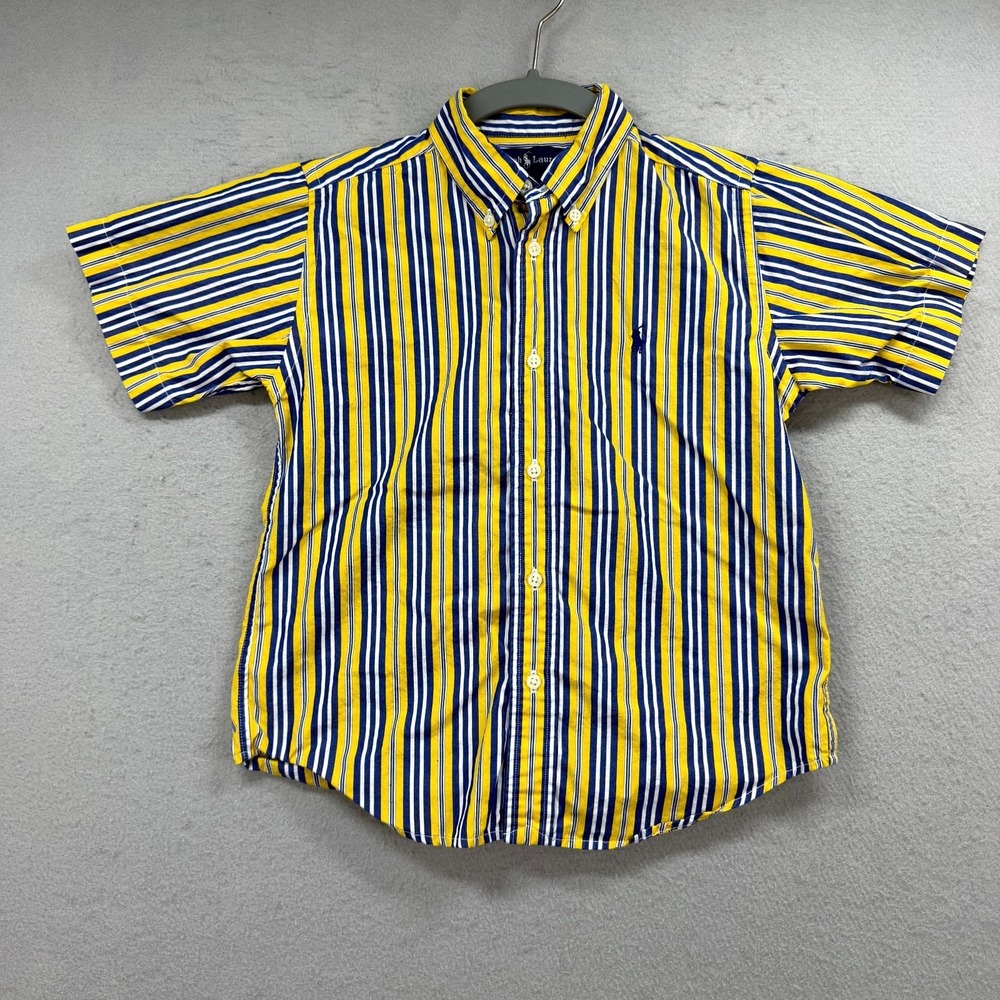 Ralph Lauren Casual Shirt Boys 6 Blue Yellow Striped Pony Oxford‎ Button Down